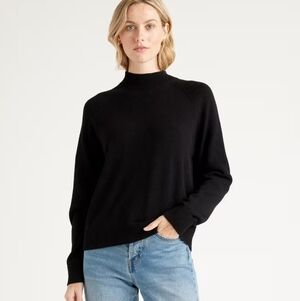 Women's Quince Black 100% Organic Cotton Mock Neck Sweater Medium